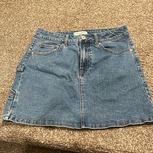 Denim/jean, 15”, carpenter skirt, in medium blue color